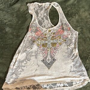 Women's Lace Tank Top with Cross Design
